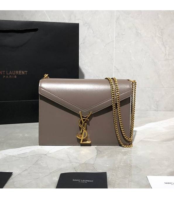 YSL Cassandra Grey Original Plain Veins Calfskin Leather Golden Chain Small Clasp Bag