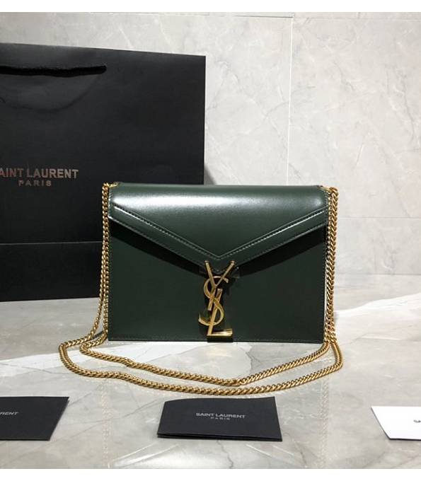 YSL Cassandra Dark Green Original Plain Veins Calfskin Leather Golden Chain Small Clasp Bag