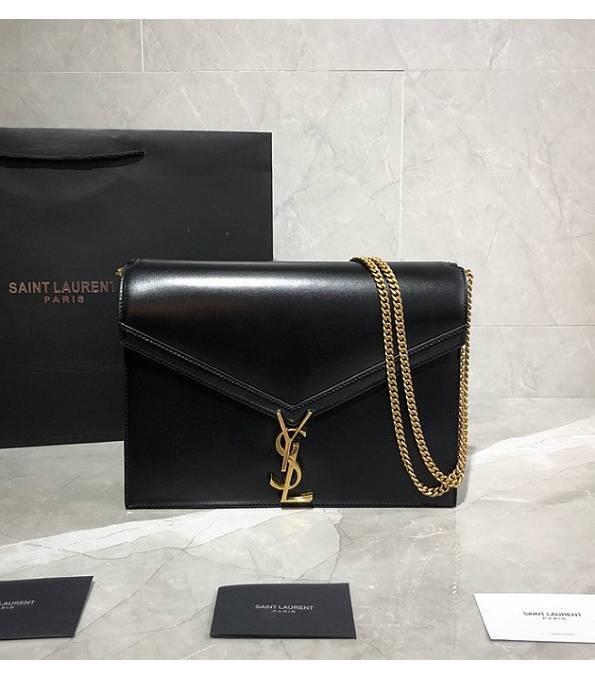 YSL Cassandra Black Original Plain Veins Calfskin Leather Golden Chain Medium Clasp Bag