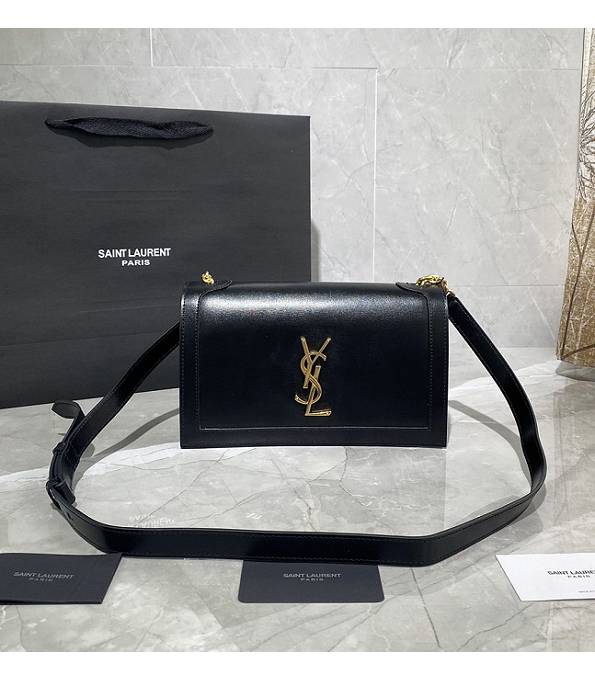 YSL Book Black Original Plain Veins Calfskin Leather Golden Metal Shoulder Bag