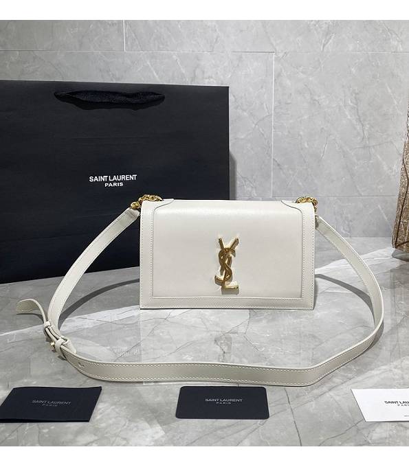 YSL Book White Original Plain Veins Calfskin Leather Golden Metal Shoulder Bag