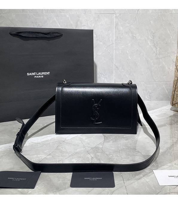 YSL Book Black Original Plain Veins Calfskin Leather Black Metal Shoulder Bag