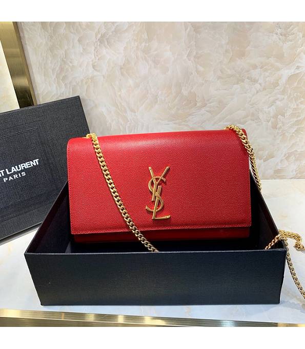 YSL Red Original Caviar Veins Calfskin Leather Golden Chain 24cm Small Monogram Bag