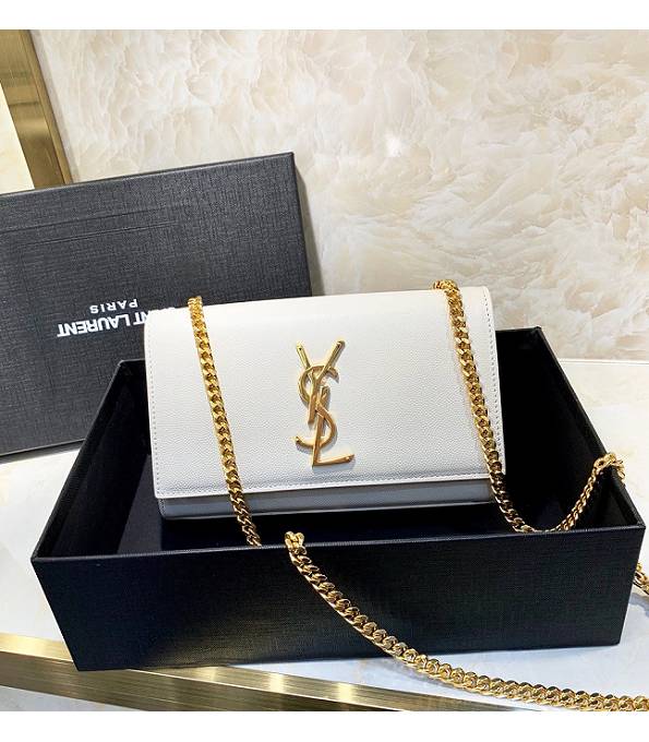 YSL White Original Caviar Veins Calfskin Leather Golden Chain 20cm Mini Monogram Bag