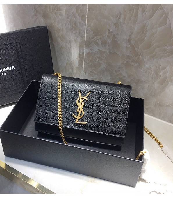 YSL Black Original Caviar Veins Calfskin Leather Golden Chain 20cm Mini Monogram Bag