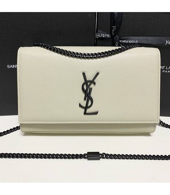 YSL White Original Caviar Veins Calfskin Leather Black Chain 24cm Small Shoulder Bag