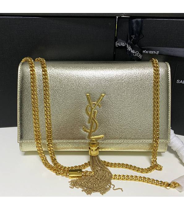 YSL Golden Original Diamond Veins Shiny Calfskin Leather Golden Chain Tassel 24cm Small Shoulder Bag