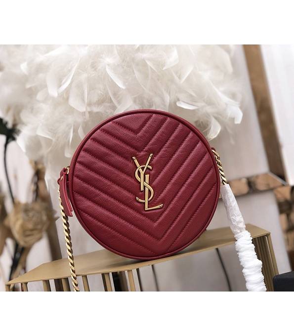 YSL Vinyle Wine Red Original Chevron Quilted Caviar Leather Golden Metal Round Camera Bag