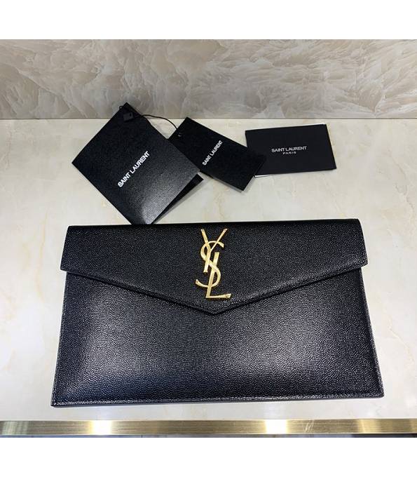 YSL Uptown Black Original Caviar Veins Calfskin Leather Golden Metal Envelope Pouch