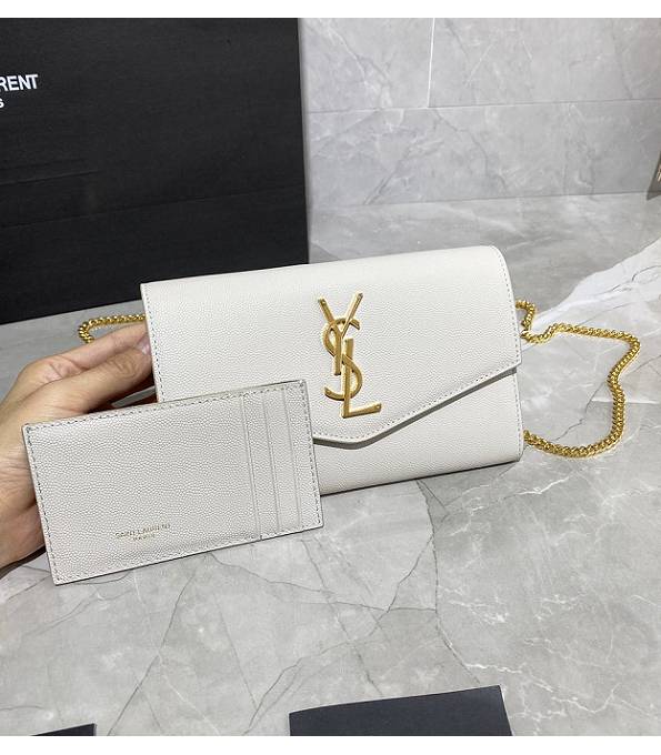 YSL Uptown Wox White Original Caviar Veins Calfskin Leather Golden Metal Mini Envelope Bag