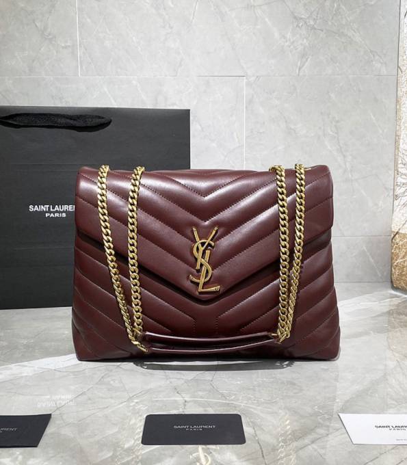 YSL LouLou Wine Red Original Calfskin Leather Golden Metal Medium Messenger Bag