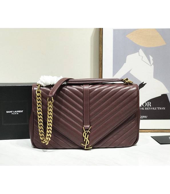 YSL College Wine Red Original Chevron Lambskin Leather Golden Metal Top Handle Bag