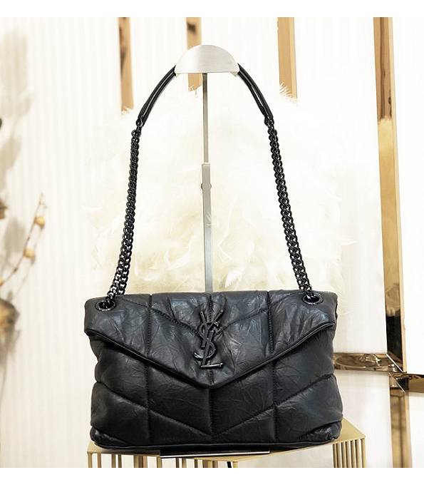 YSL LouLou Puffer Black Original Wrinkly Lambskin Black Metal 29cm Shoulder Bag