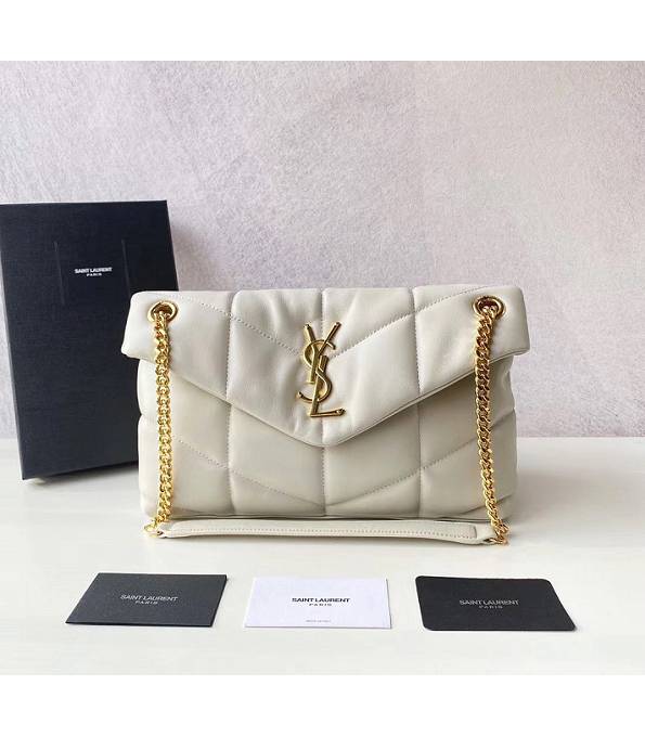 YSL LouLou Puffer White Original Smooth Lambskin Golden Metal 29cm Shoulder Bag