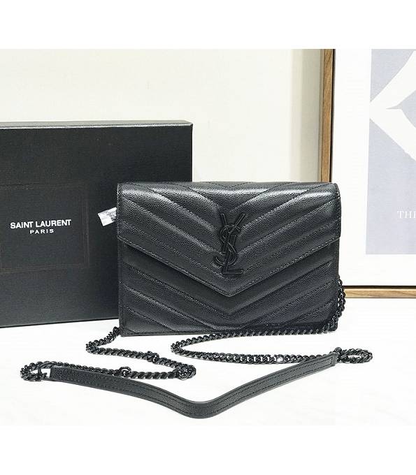 YSL Black Original Caviar Veins Leather 19cm Envelope Black Chain Wallet