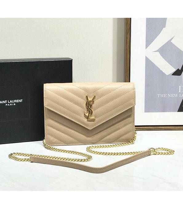 YSL Apricot Original Caviar Veins Leather 19cm Envelope Golden Chain Wallet