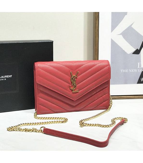 YSL Red Original Caviar Veins Leather 19cm Envelope Golden Chain Wallet