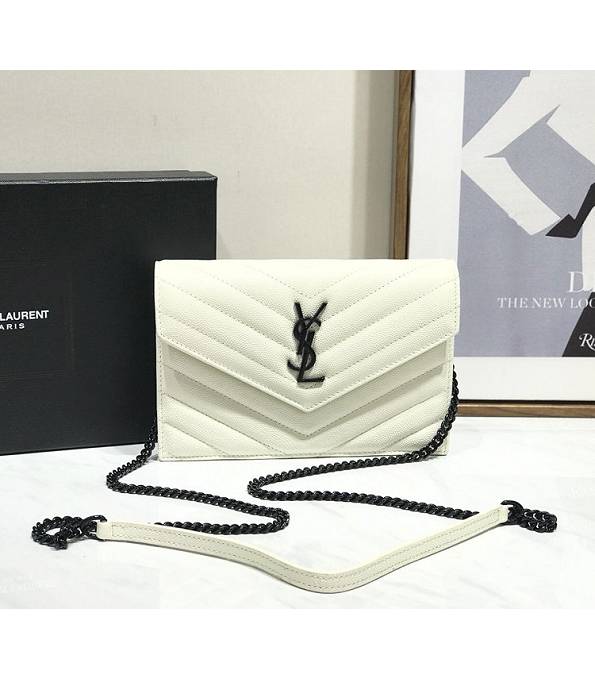 YSL White Original Caviar Veins Leather 19cm Envelope Black Chain Wallet