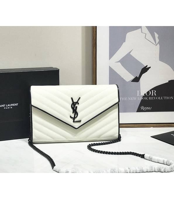 YSL Offwhite Original Caviar Veins Leather 23cm Envelope Black Chain Wallet