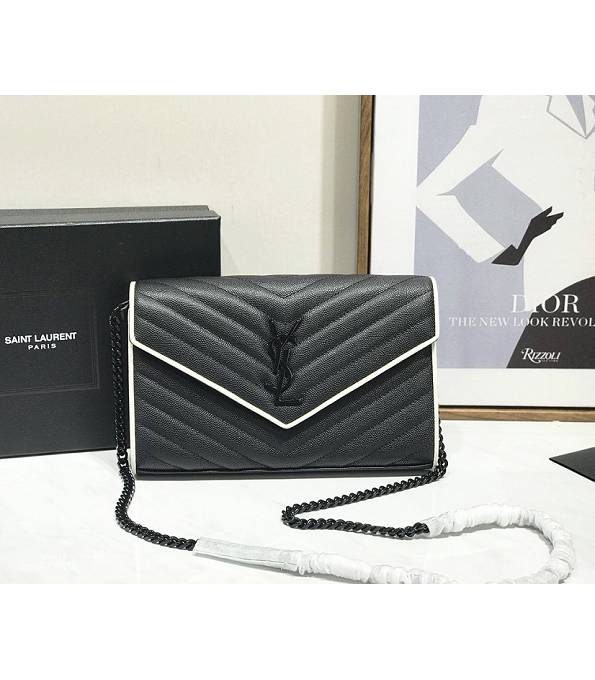 YSL Black Original Caviar Veins Leather 23cm Envelope Black Chain Wallet