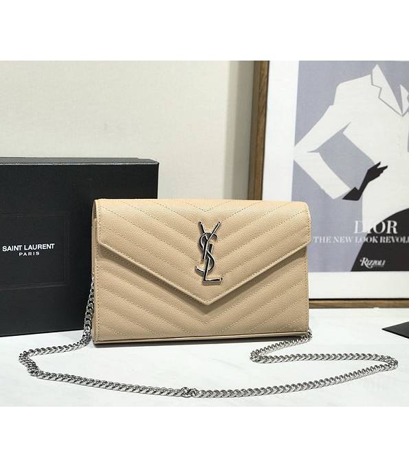 YSL Apricot Original Caviar Veins Leather 23cm Envelope Silver Chain Wallet