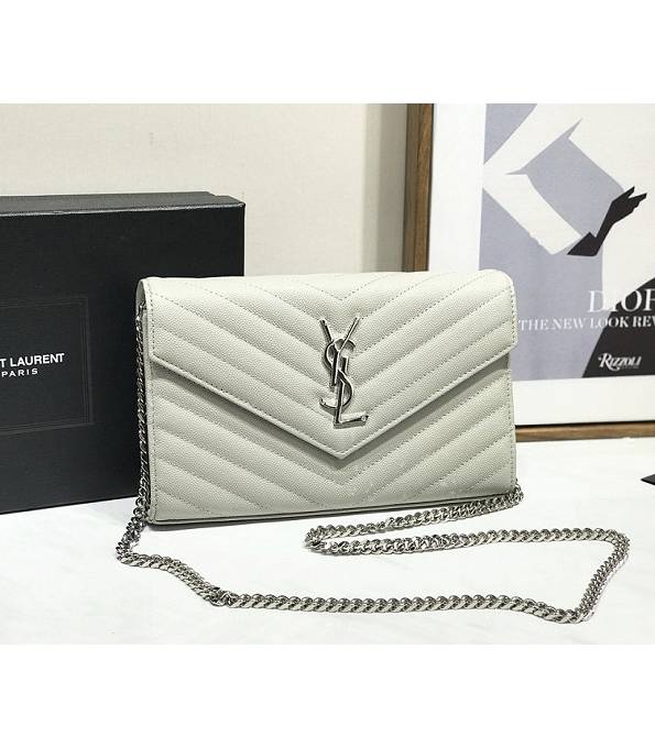 YSL Grey Original Caviar Veins Leather 23cm Envelope Silver Chain Wallet