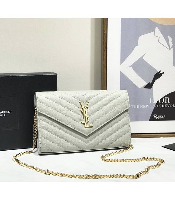 YSL Grey Original Caviar Veins Leather 23cm Envelope Golden Chain Wallet