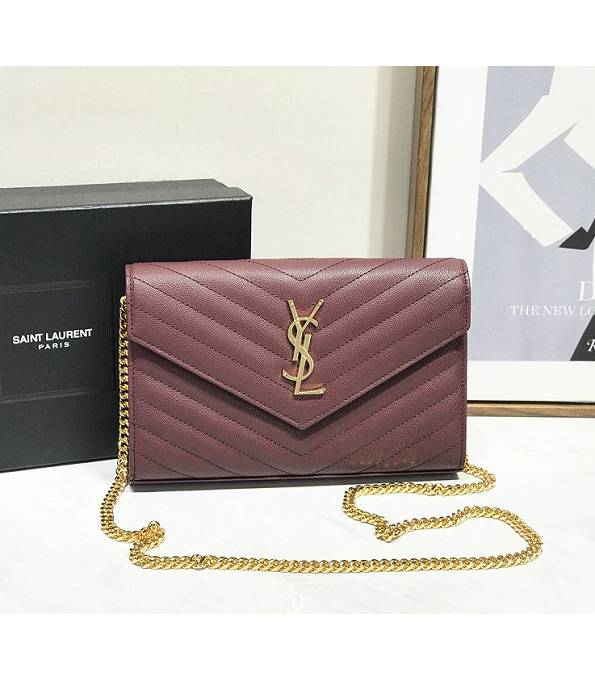 YSL Jujube Original Caviar Veins Leather 23cm Envelope Golden Chain Wallet