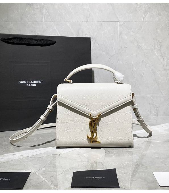 YSL Cassandra White Original Caviar Veins Leather Golden Metal Mini Top Handle Bag