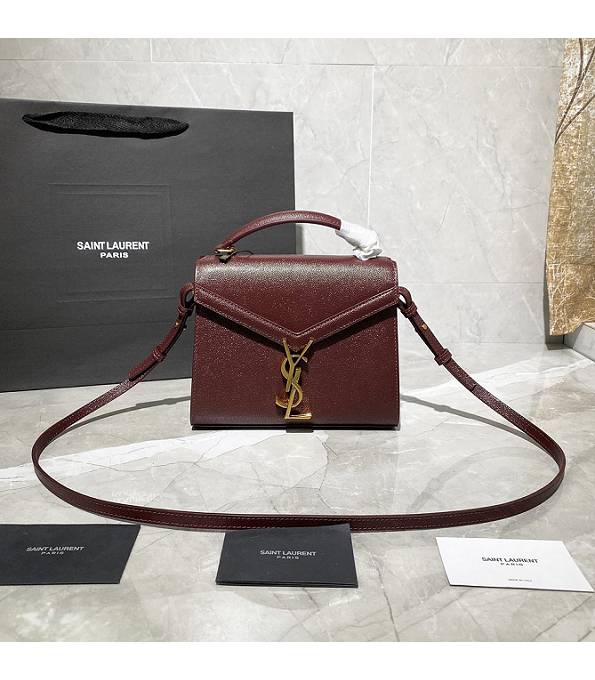 YSL Cassandra Wine Red Original Caviar Veins Leather Golden Metal Mini Top Handle Bag