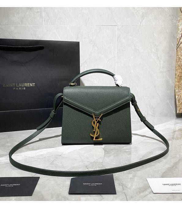 YSL Cassandra Green Original Caviar Veins Leather Golden Metal Mini Top Handle Bag