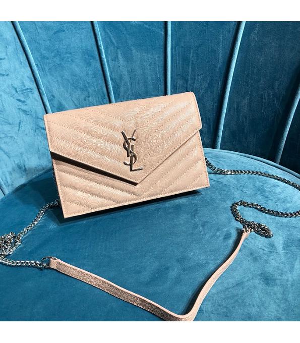 YSL Nude Pink Original Caviar Veins Leather 19cm Envelope Silver Chain Wallet