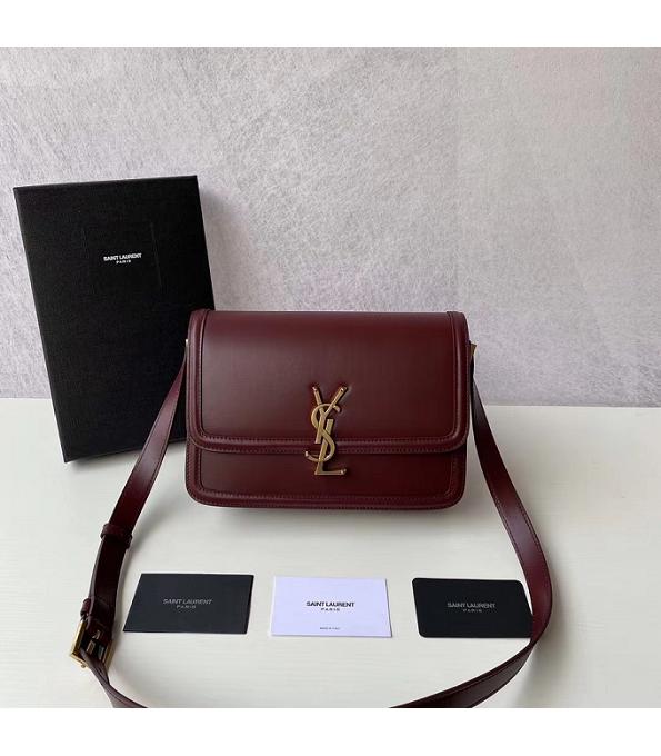 YSL Solferino Jujube Original Pin Stripes Box Real Leather Golden Metal 23cm Satchel Bag