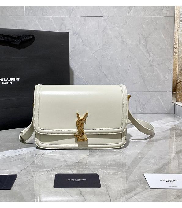 YSL Solferino White Original Pin Stripes Box Real Leather Golden Metal 23cm Satchel Bag