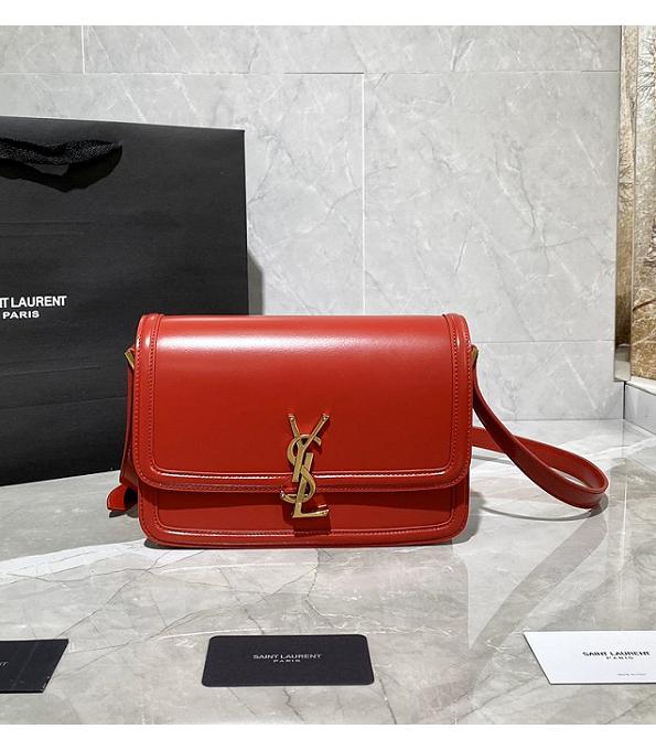 YSL Solferino Red Original Pin Stripes Box Real Leather Golden Metal 23cm Satchel Bag