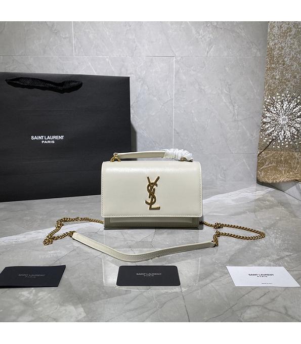 YSL Sunset White Original Pin Stripes Real Leather Golden Metal Wallet On Chain