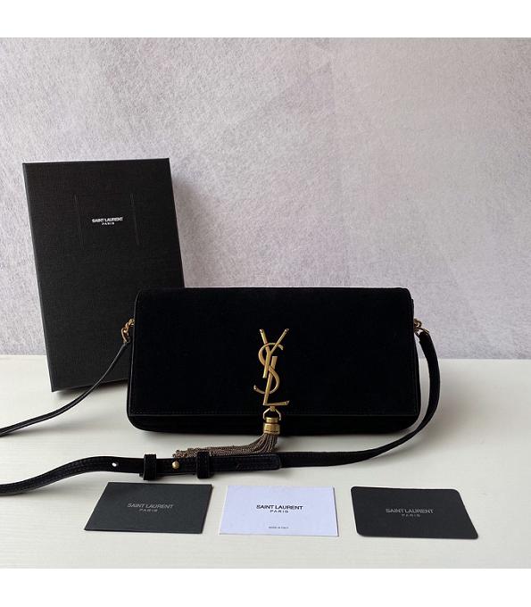 YSL Kate99 Black Original Scrub Real Leather Tassel Golden Chain Shoulder Bag