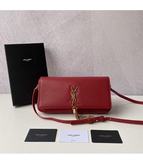 YSL Kate99 Red Original Plain Lambskin Leather Tassel Golden Chain Shoulder Bag