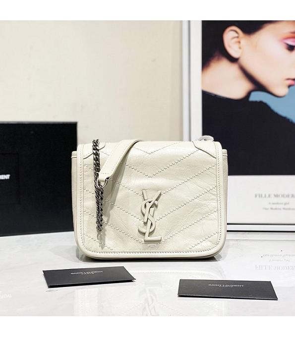 YSL Niki Monogram Vintage White Original Oil Wax Real Leather Wallet On Chain