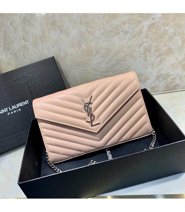 YSL Nude Pink Original Caviar Veins Real Leather Silver Chain 22cm Everope Bag