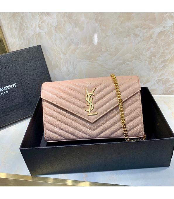 YSL Nude Pink Original Caviar Veins Real Leather Golden Chain 22cm Everope Bag