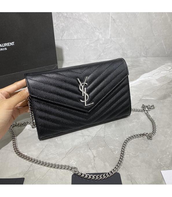 YSL Kate Black Original Caviar Veins Leather 22cm Monogram Silver Chain Wallet