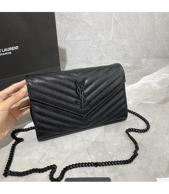 YSL Kate Black Original Caviar Veins Leather 22cm Monogram Black Chain Wallet