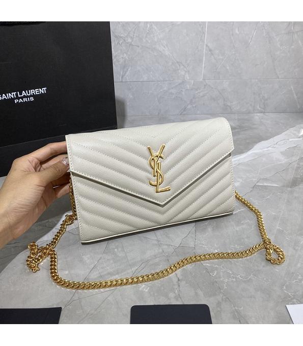 YSL Kate White Original Caviar Veins Leather 22cm Monogram Golden Chain Wallet