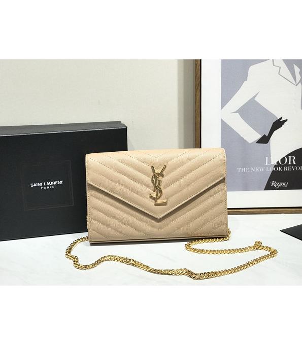 YSL Kate Apricot Original Caviar Veins Leather 22cm Monogram Golden Chain Wallet