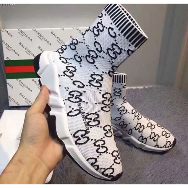 Balenciaga x Gucci GG Knit Sock Speed Trainers Lovers Sneakers White 2018