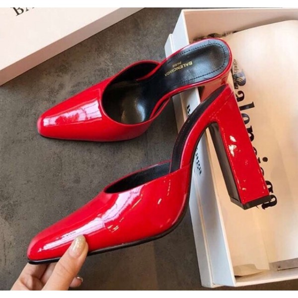 Balenciaga Round Toe Calfskin Mules Pumps Red 2019