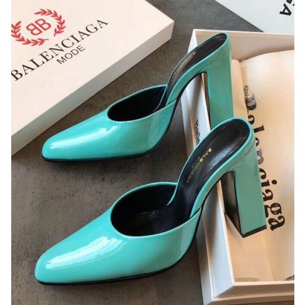 Balenciaga Round Toe Calfskin Mules Pumps Aquamarine 2019