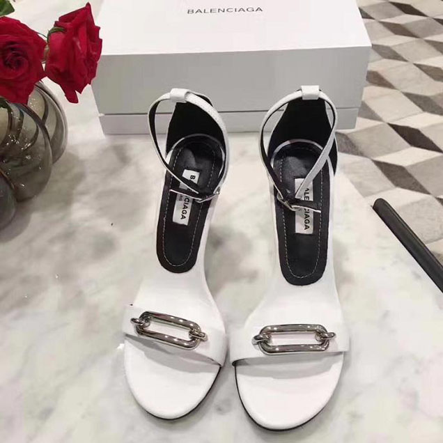 Balenciaga Open Toe Sandal Pumps Calfskin Leather Fall Winter 2017 Collection White