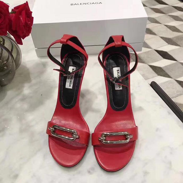 Balenciaga Open Toe Sandal Pumps Calfskin Leather Fall Winter 2017 Collection Red